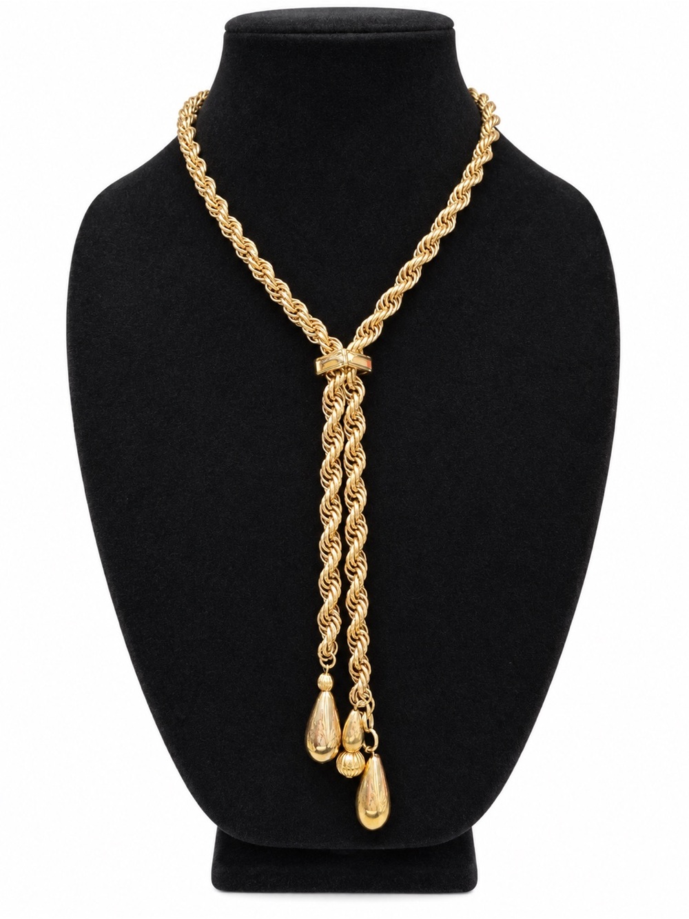 Vintage Gold-Tone Rope Chain Bolo Slider Lariat Tassel Necklace (1980s–1990s)